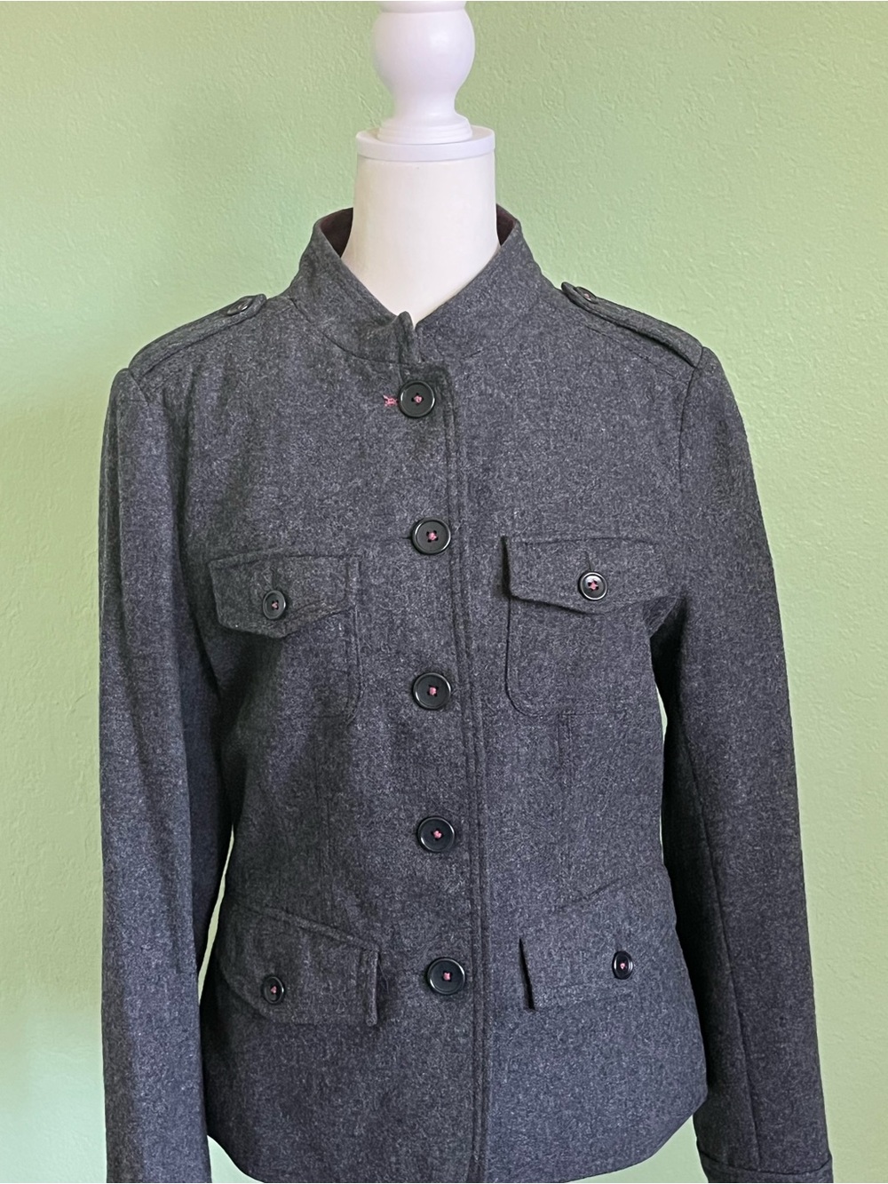 Boden Grey Wool Blend Military Button Front Jacket Size 12 (UK) closer to a US 8